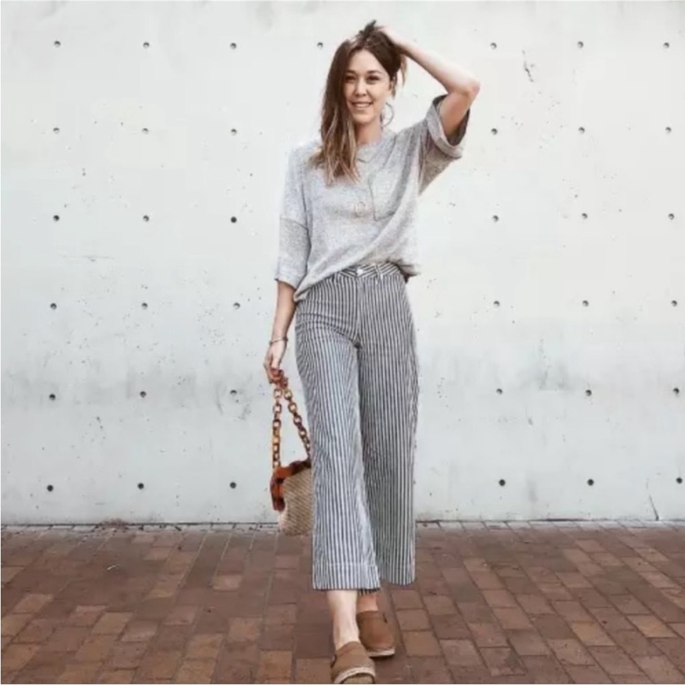 Madewell Emmett Wide-Leg Crop Pants in Herringbone Railroad Stripe size 29